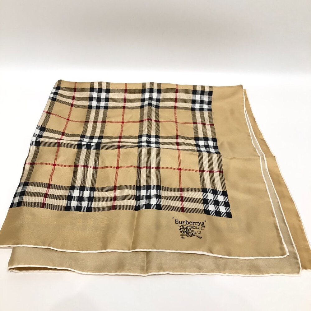 #26 Burberry Beige  Check Silk Scarf Sku# 85315 (Gently Used) - Picture 5 of 13